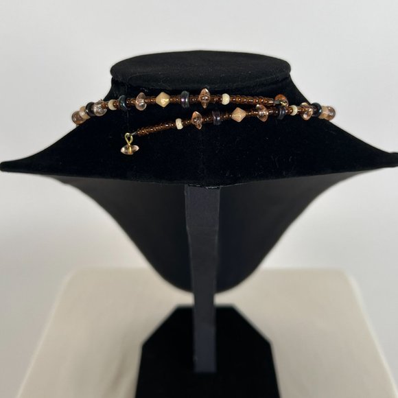 Vintage Y2K Brown Beaded Tassel Choker Necklace - Bohemian Fairy Grunge Jewelry - Picture 3 of 4